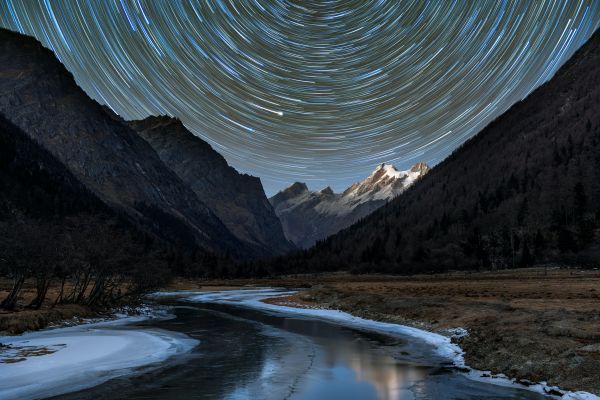 naturaleza,larga exposición,estrellas,circulo,noche,río