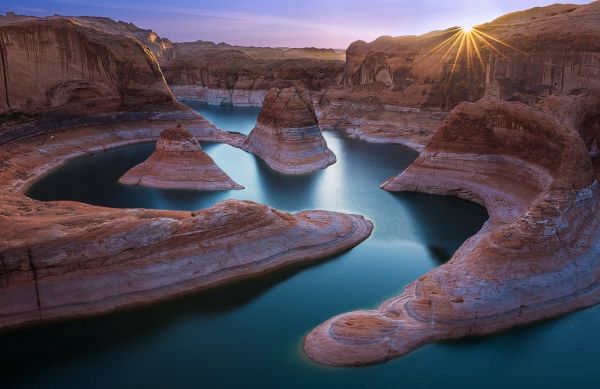 landscape, rock, nature, sky, water, reflection