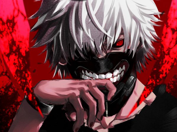 illustrazione,anime,rosso,maschera,Kaneki Ken,viso