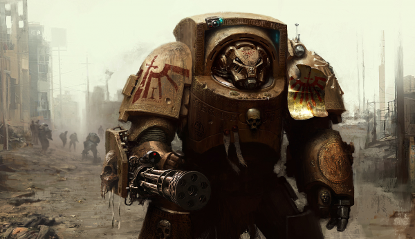 Warhammer 40 000,นิยายวิทยาศาสตร์,เทคโนโลยีขั้นสูง,นาวิกโยธินพื้นที่,เกราะไฟ,ดาบ