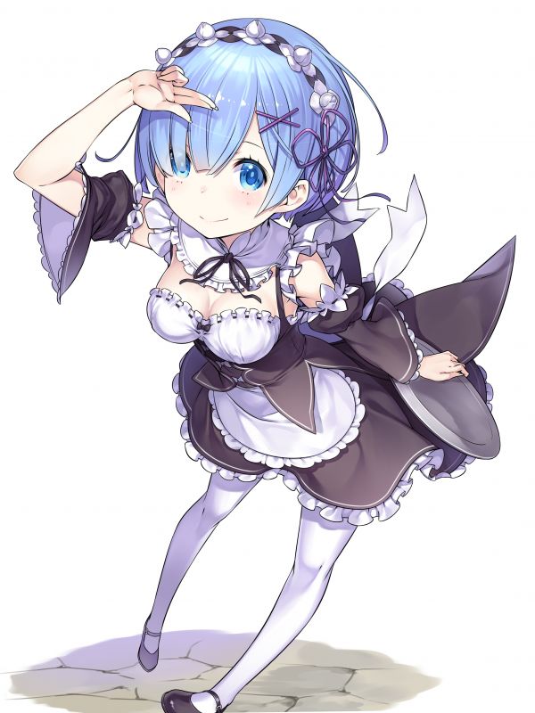 Re Zero Kara Hajimeru Isekai Seikatsu,cabello corto,Kamen no es criada,criada,Fondo blanco,Rem Re Zero