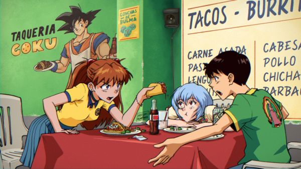 Neon Genesis Evangelion,Ikari Shinji,Asuka Langley Soryu,Ayanami Rei,makanan,Mexico