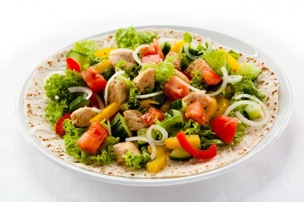 food, white background, meat, Plate, vegetables, salad