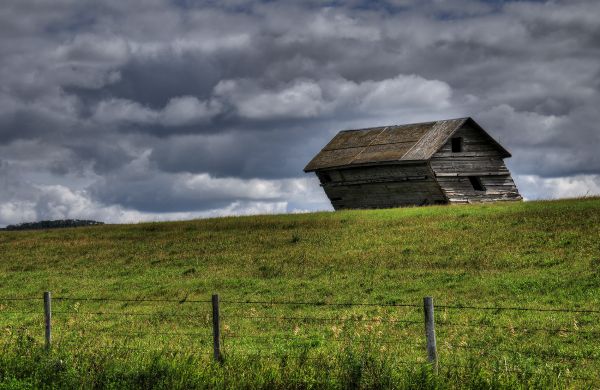 landskap, gammal, byggnad, solljus, kulle, natur