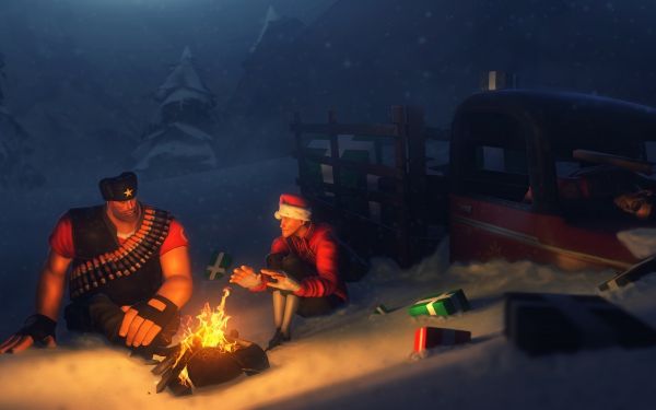 digital art,video games,snow,fire,presents,Team Fortress 2