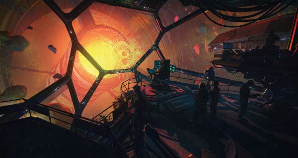 vaisseau spatial,art numérique,science fiction,Cockpit,HUD,astéroïde