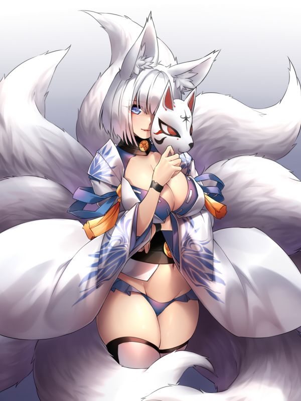 animal ears, cleavage, Japanese clothes, fox girl, Azur Lane, Kaga Azurlane