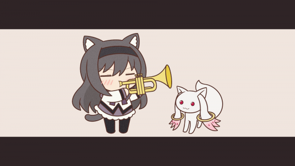 animeflickor,anime,svart hår,mörkt hår,trumpet,musik instrument