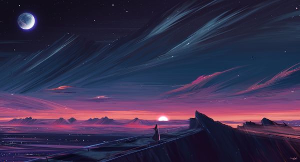 Obra de arte,paisaje,Gmdk,arte digital,ilustración,puesta de sol