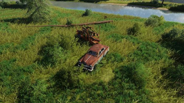 Сельское хозяйство,farming simulator,farming simulator 2019,старая машина,лес,воды