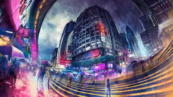 digital art,Yuumei,cityscape,neon,children,Asia