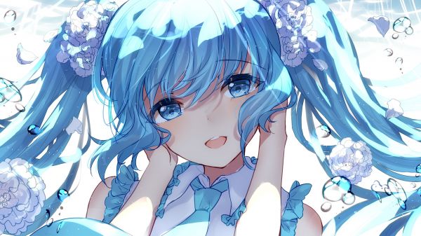 Anime,Vocaloid,Hatsune Miku,cabelo azul,Twintails,olhos azuis