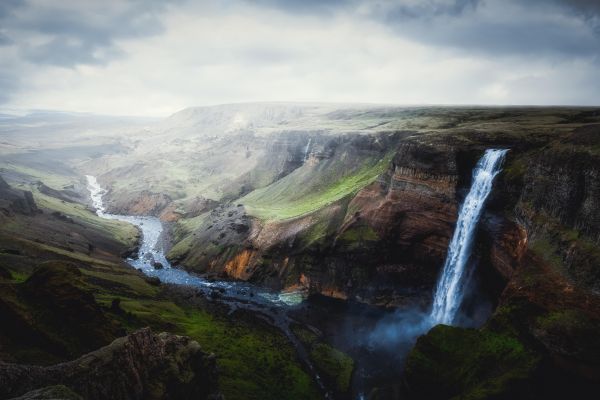 Island,foss,elv,natur,landskap,Dal