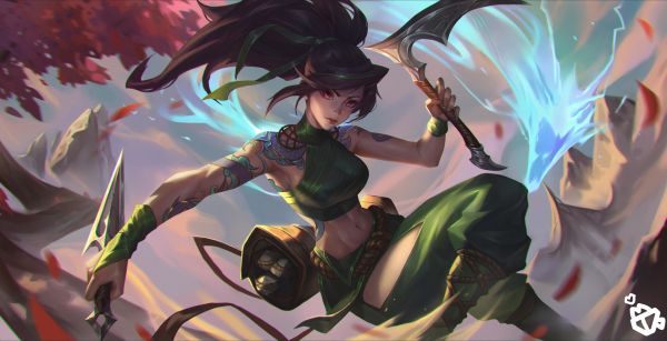 disegno,pittura del corpo,Yan Hangcheng,League of Legends,Akali League of Legends,coda di cavallo