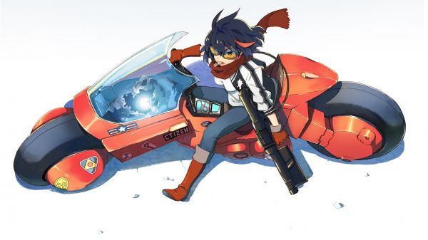 ilustrasi, sepeda motor, penyeberangan, gambar kartun, Kill la Kill, Mainan