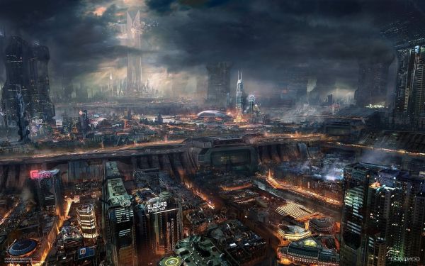 digital art,city,cityscape,night,skyline,futuristic