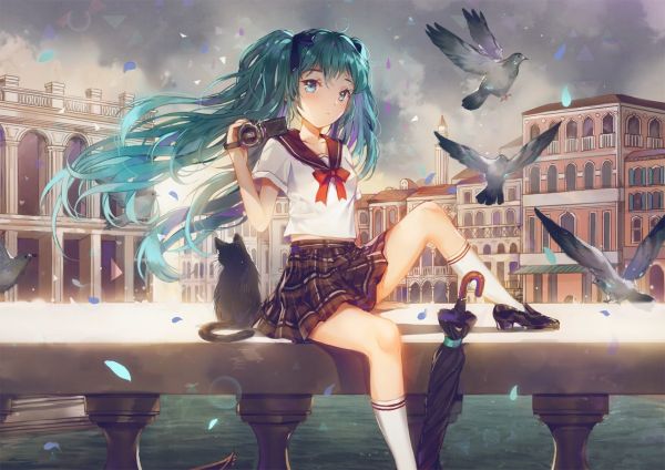 lange Haare,Anime,Anime Mädchen,Regenschirm,Vocaloid,Hatsune Miku