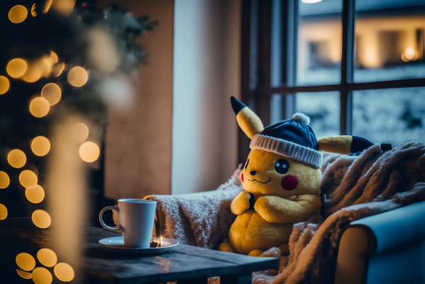 ai art, Pikachu, pokemon, hari Natal, Santa topi, liburan