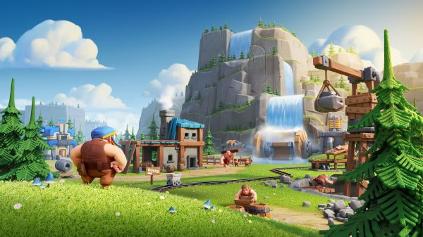 wolken,kranen machine,Clash of Clans,waterval,Video Game Art