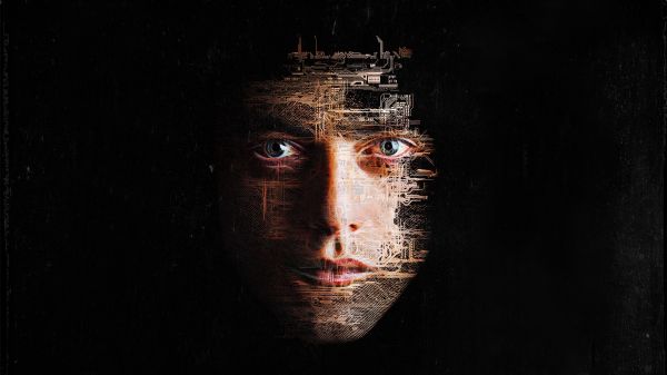 tv series,Mr Robot,Rami Malek,black background,circuits,face