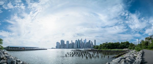 park,Nowy Jork,Manhattan,East River,niebo,lato