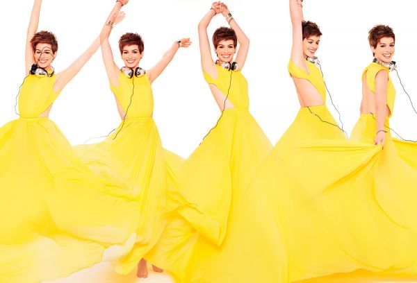 Anne Hathaway,sports,yellow,entertainment,dance,gown