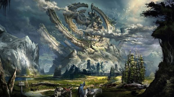 screenshot,fantasy art,dragon,fighting,mythology,Terrain