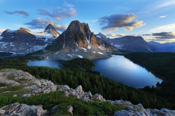 景观, 森林, 山, 湖, 水, 岩