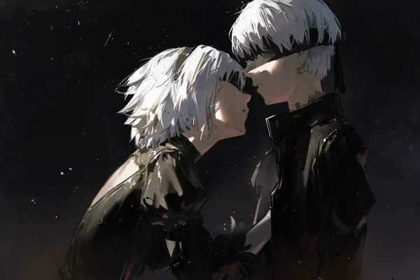 Anime piger,kunstværk,2B Nier Automata,9S Nier Automata,Nier Automata,bind for øjnene