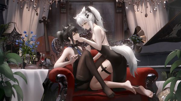 Anime,piano,piernas,Pies,bragas negras,descalzo