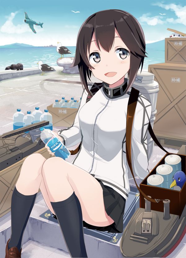 anime,animemeisjes,Kantai Collection,Hayasui KanColle,kort haar,brunette