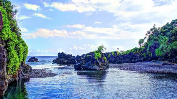 sea,bay,landscape,waterfall,water,rock