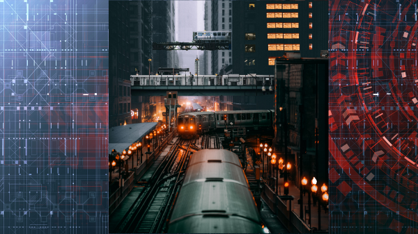 photo manipulation,train,train station,Chicago,railway,city