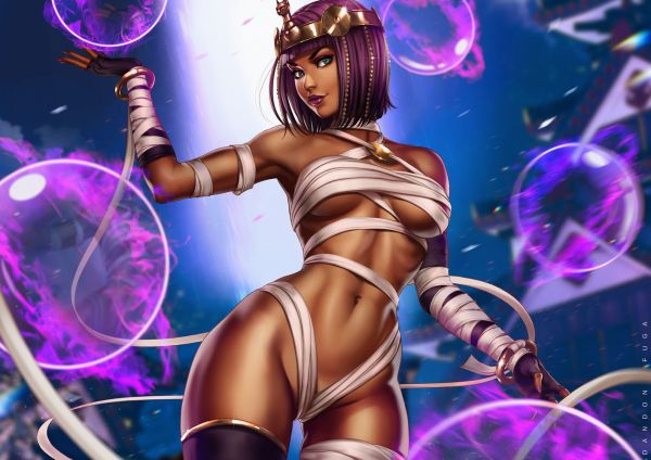 Menat,Street Fighter V,dandon fuga,fialové vlasy,underboob