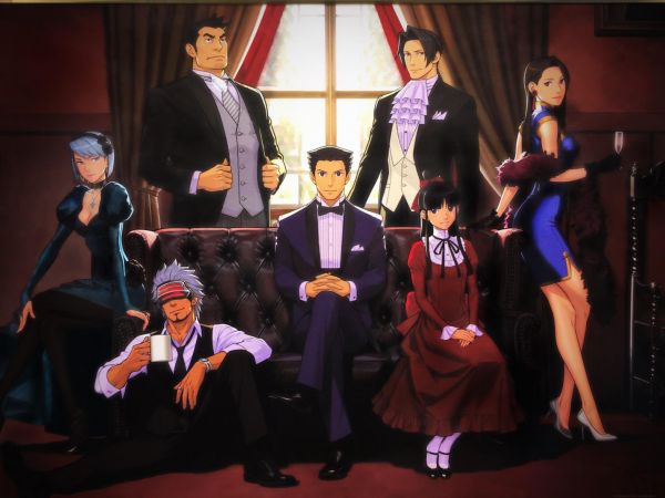 ace attorney, phoenix wright, Maya Fey, Godot, Miles Edgeworth, Video Game Art