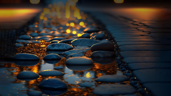 ai art,cobblestone,bokeh,water