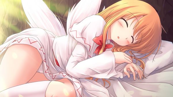 illustration,blonde,anime,white dress,Touhou,sleeping