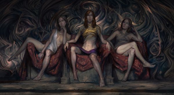 Noah Bradley,femei,brunetă,scaun,abstract,roscata