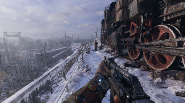 Pokryte śniegiem,post apocalypse,apokaliptyczny,pierwszoosobowa strzelanka,Metro Exodus Enhanced Edition,pociąg