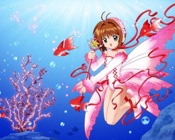 Κάρτα Captor Sakura,κορίτσι,μελαχροινή,μέλι,νερό,ψάρι