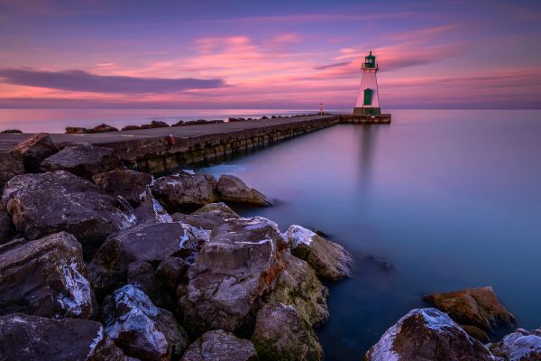 landscape, sunset, sea, bay, lake, water