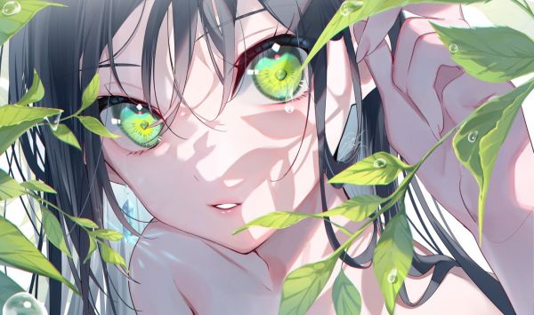 Meninas anime,olhos verdes,cabelo escuro