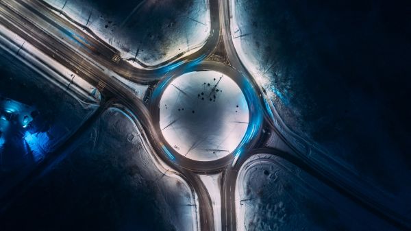 quadcopter,night,street light,blue light,snow