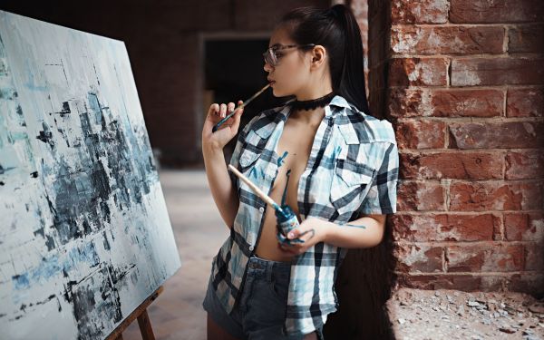 mujer,modelo,morena,Cola de caballo,perfil,Mujeres con gafas