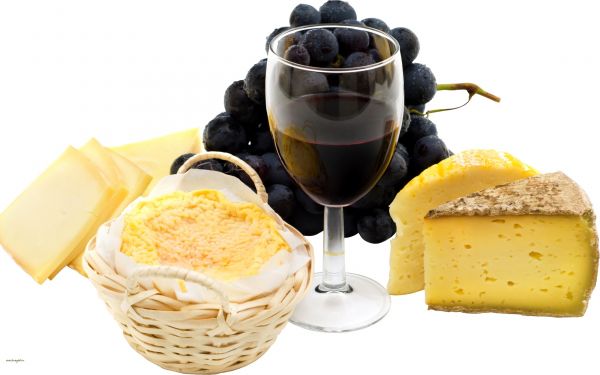 Comida, queijo, fruta, vinho, sorvete, uvas