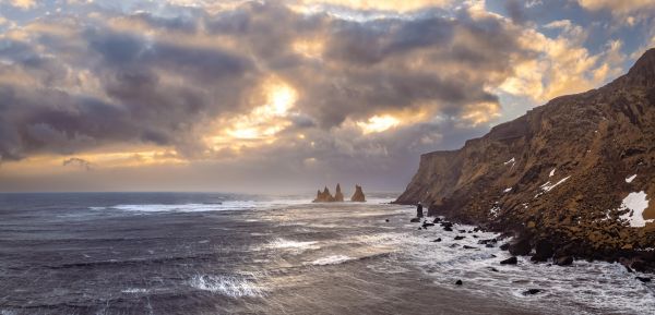 panorama,natureza,nuvens,costa,Islândia,Ondas