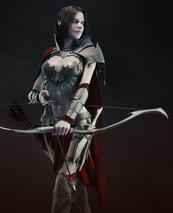 women,fantasy art,armor,brunette,bow,weapon