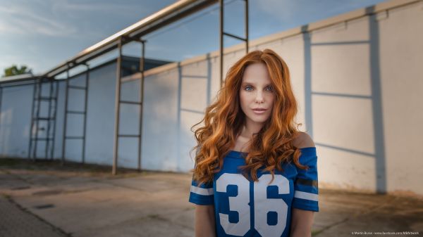 women,redhead,model,portrait,face,blue