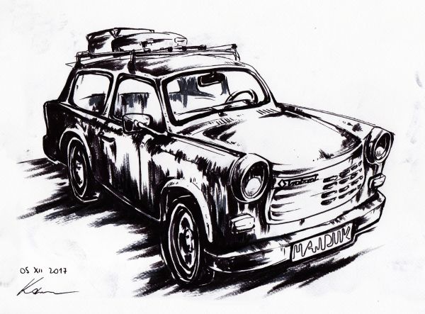 auto,Trabant,DDR,Oost-Duitsland,voertuig,schilderij