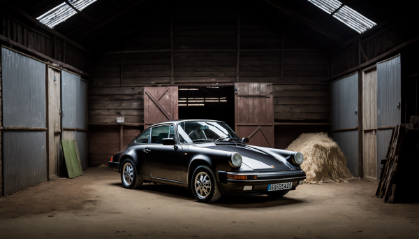 ai art,car,sports car,barn,old,Porsche